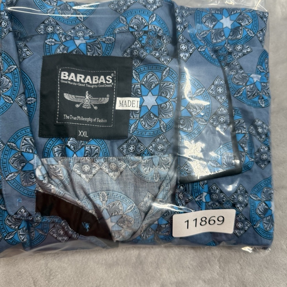Barabas XXL Button Down Shirt Mens Blue Geometric Medallion Print Long Sleeve - Picture 8 of 8